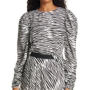 Birgitte Herskind Will Zebra Stripe Puff Sleeve Blouse Black White Size 32